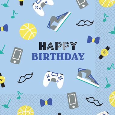 16 napkins "Happy Birthday" blau 33cm x 33cm