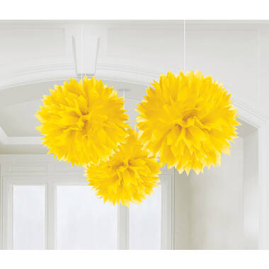 3 Fluffy Decorations Sunshine Yellow Paper 40.6 cm
