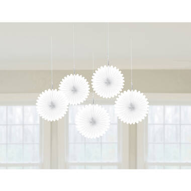 5 Fan Decorations Frosty White Paper 15.2 cm