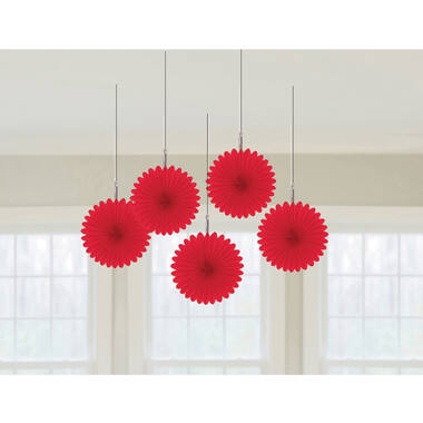 5 Fan Decorations Apple Red Paper 15.2 cm