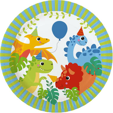 8 Plates Dino Jungle Round Paper 23 cm