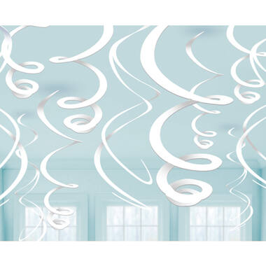 12 Swirl Decorations Frosty White Foil 55.8 cm