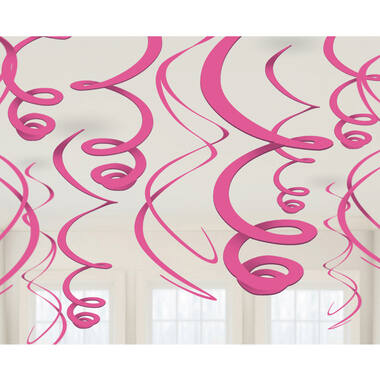 12 Swirl Decorations Bright Pink Foil 55.8 cm
