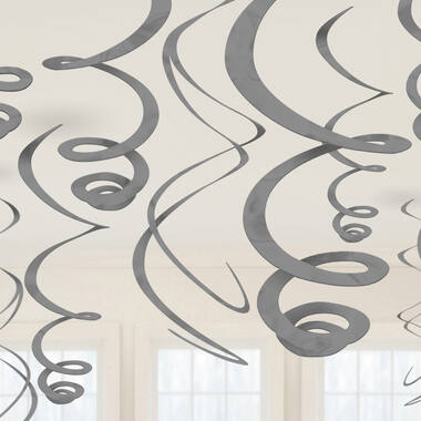 12 Swirl Decorations Silver Foil 55.8 cm