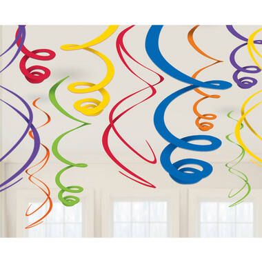12 Swirl Decorations Rainbow Foil 55.8 cm