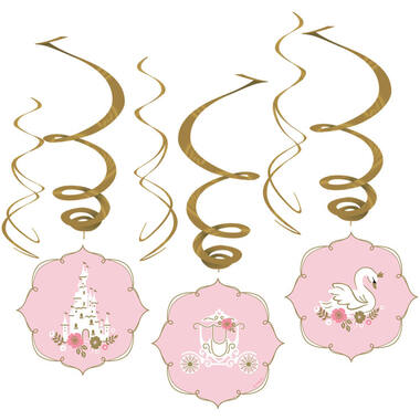 6 Swirl Decorations Princess for a Day Foil / Paper 45 cm / 80 cm