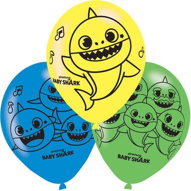 6 Latex Balloons Baby Shark 27,5 cm / 11"