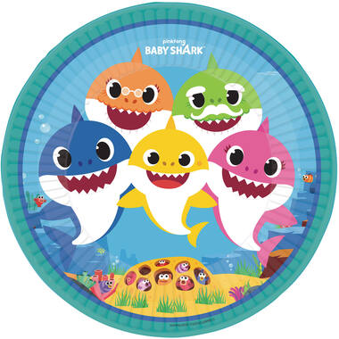 8 Plates Baby Shark Round Paper 23 cm
