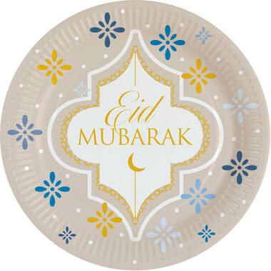 8 Plates Eid Ramadan Round Paper 23 cm