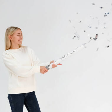 Confetti Cannon Silver Rectangular Foil 60 cm