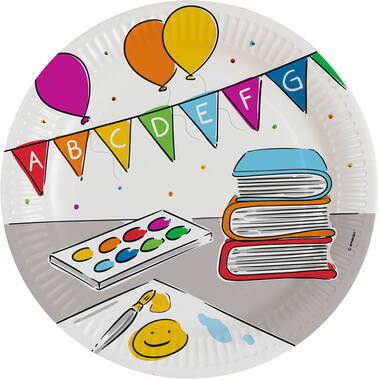 8 Plates School Start Round Paper 23 cm