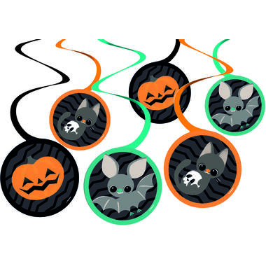 6 Swirl Decorations Cats & Bats Paper 60 cm