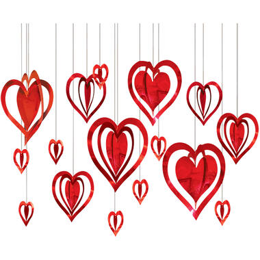 Decoration Kit Hearts 3D Foil 16 Pieces 9.5 - 30.4 cm