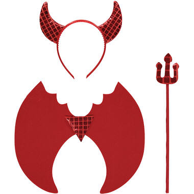 Kids Accessory Kit Foil Devil Wings with Headband and Trident
