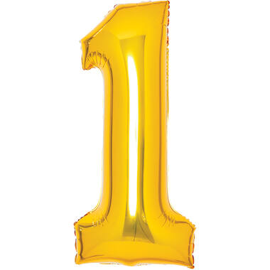 Medium Number 1 Gold Foil Balloon N26 Packaged 26IN 65 cm x 35 cm