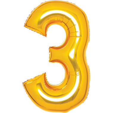 Medium Number 3 Gold Foil Balloon N26 Packaged 26IN 70 cm x 50 cm