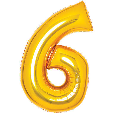 Medium Number 6 Gold Foil Balloon N26 Packaged 26IN 74 cm x 46 cm