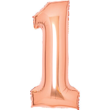 Medium Number 1 Rose Gold Foil Balloon N26 Packaged 26IN 65 cm x 35 cm