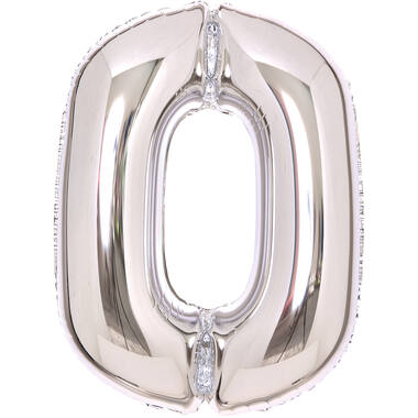 Medium Number 0 Silver Foil Balloon N26 Packaged 26IN 67 cm x 47 cm