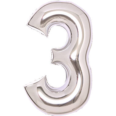 Medium Number 3 Silver Foil Balloon N26 Packaged 26IN 70 cm x 50 cm