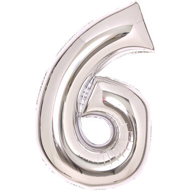 Medium Number 6 Silver Foil Balloon N26 Packaged 26IN 74 cm x 46 cm