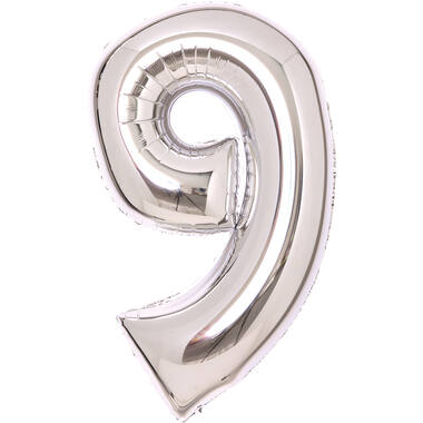 Medium Number 9 Silver Foil Balloon N26 Packaged 26IN 74 cm x 47 cm