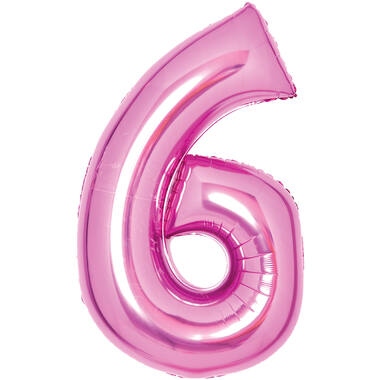 Medium Number 6 Pink Foil Balloon N26 Packaged 26IN 74 cm x 46 cm
