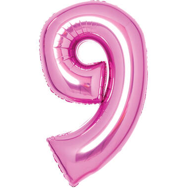 Medium Number 9 Pink Foil Balloon N26 Packaged 26IN 74 cm x 47 cm