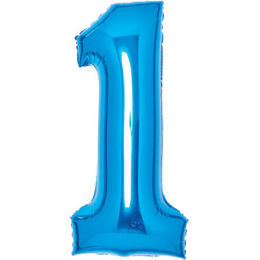 Medium Number 1 Blue Foil Balloon N26 Packaged 26IN 65 cm x 35 cm