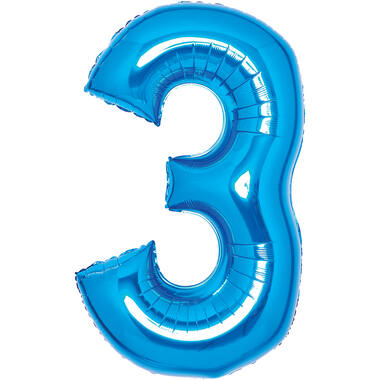 Medium Number 3 Blue Foil Balloon N26 Packaged 26IN 70 cm x 50 cm
