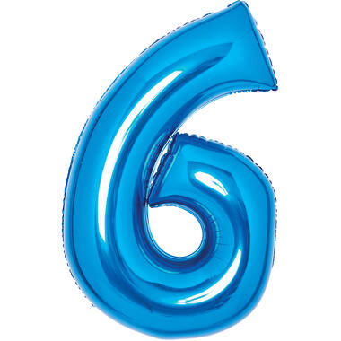 Medium Number 6 Blue Foil Balloon N26 Packaged 26IN 74 cm x 46 cm