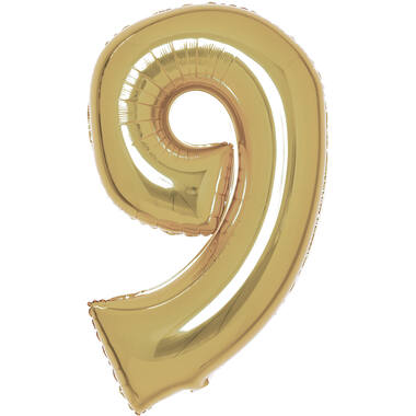 Large Number 9 White Gold Foil Balloon N34 Packaged 91 cm x 57 cm