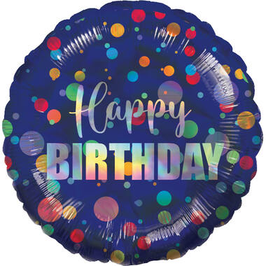 Standard Iridescent HBD Party Dots Foil Balloon C55 Packaged 43 cm