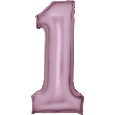 Large Number Silk Lustre 1 Pastel Pink Foil Balloon N34 Packaged 34IN 82 cm x 37 cm