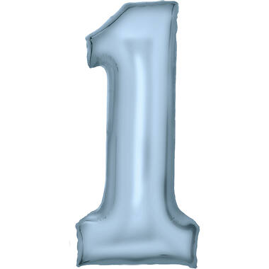 Large Number Silk Lustre 1 Pastel Blue Foil Balloon N34 Packaged 34IN 82 cm x 37 cm