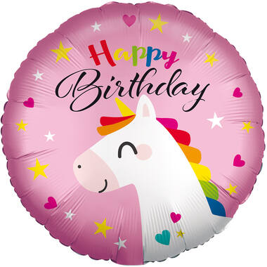 Standard Silk Lustre HBD Unicorn Foil Balloon C40 Packaged 43 cm