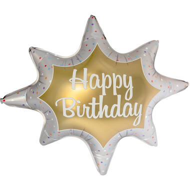 Large Shape Star HBD Gold Burst Foil Balloon H60 Packaged