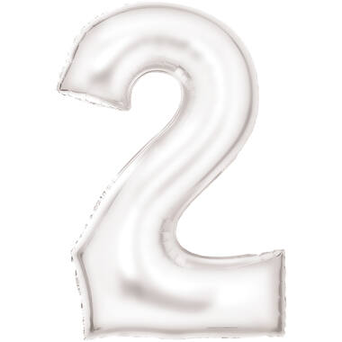 Large Number Silk Lustre 2 White Foil Balloon N34 Packaged 86 cm x 55 cm