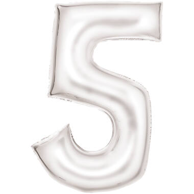 Large Number Silk Lustre 5 White Foil Balloon N34 Packaged 89 cm x 55 cm