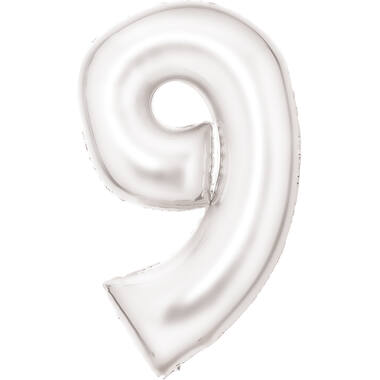 Large Number Silk Lustre 9 White Foil Balloon N34 Packaged 91 cm x 57 cm
