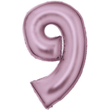 Large Number Silk Lustre 9 Pastel Pink Foil Balloon N34 Packaged 34IN 91 cm x 57 cm