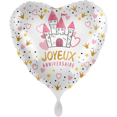 Standard Joyeux Anniversaire Castle Foil Balloon Heart C40 packaged 43cm