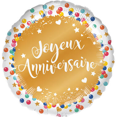 Standard - Joyeux Anniversaire Dots - FRE Foil Balloon RP40 Packaged 45 cm