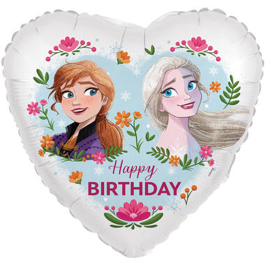Foil Balloon - Heart Shape - Frozen Anna & Elsa "Happy BIRTHDAY" - 45 cm