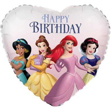 Foil Balloon - Heart Shape - Disney Princesses "HAPPY BIRTHDAY" - 45 cm