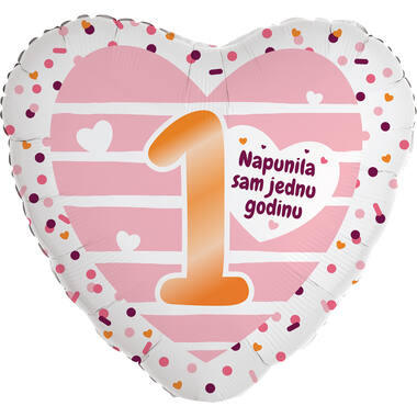 Foil Balloon - Heart Shape - " 16 Sretan ROĐENDAN" - Croatian - 45 cm