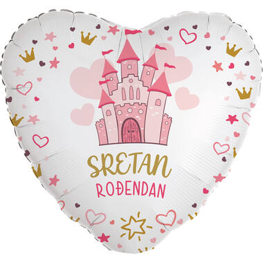 Foil Balloon - Heart Shape - Princess/Princeza"SRETAN ROĐENDAN" - Croatian - 45 cm