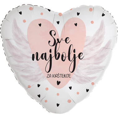 Foil Balloon - Heart Shape - "Sve najbolje ZA KRŠTENJE" - 45 cm