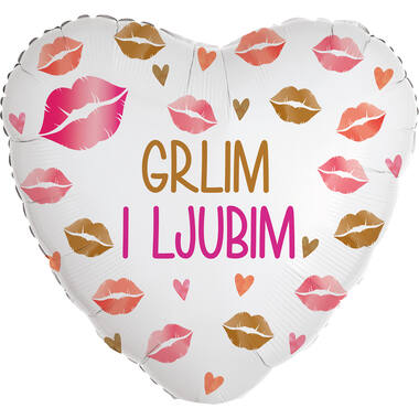 Foil Balloon - Heart Shape - "GRLIM I LJUBIM" - Croatian - 45 cm