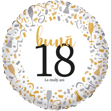 Foil Balloon - "bună 18 La mulți ani" - Romanian - 45 cm